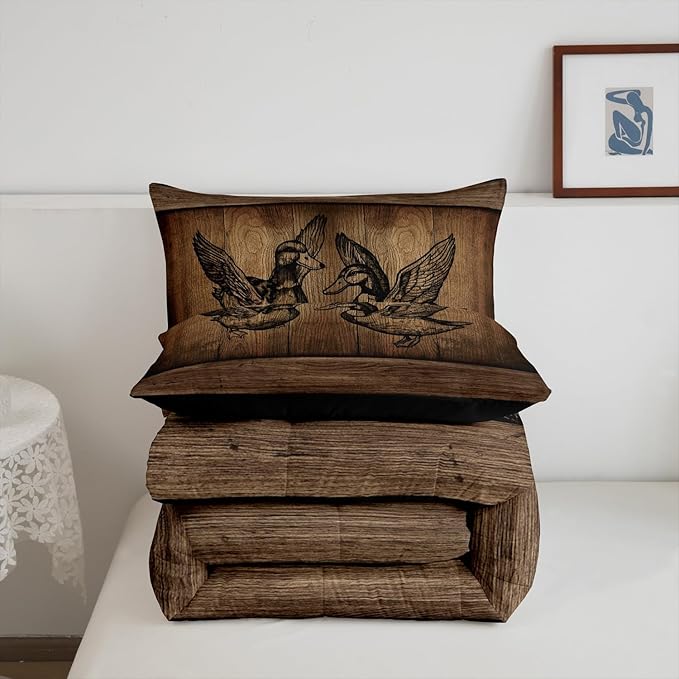Erosebridal Rustic Farmhouse Bedding Comforter Sets Toddler Tree Branches Camo Cabin Bedding Set Hunting Animal Mallard Duck Comforter Set for Boys Men Woodland Camouflage Wildlife Quilt Set