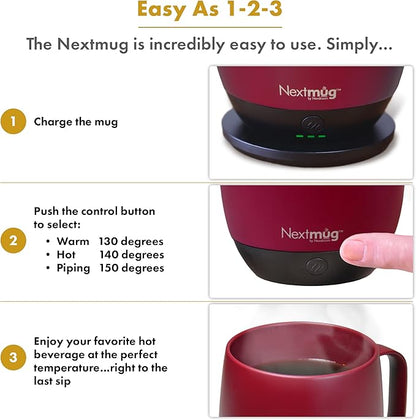 Nextmug - Temperature-Controlled, Self-Heating Coffee Mug (Burgundy - 14 oz.)