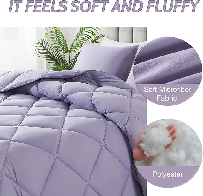 Decroom Lightweight King Comforter Set with 2 Pillow Sham - 3 Pieces Set - Quilted Down Alternative Comforter/Duvet Insert for All Season - Lavender - King Size
