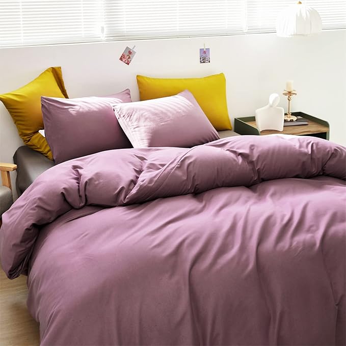 Cottonight Purple Comforter Set Full Dusty Purple Bedding Comforter Set Full Pale Mauve Solid Modern Blanket Quilts Soft Breathable 3 Piece Comforter Set for Adults Teens