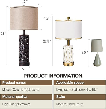 AIDENOEY Set of 2 Table Lamps with Night Light, 28" Farmhouse Table Lamp with USB A+C Ports,Brown Ceramic Bedside Lamp with Fabric Shade for Living Room,Bedroom,Home,Office(2 Bulbs Included)