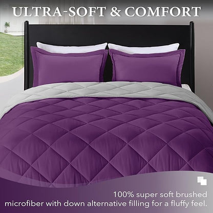 downluxe King Size Comforter Set - Purple and Grey King Comforter, Soft Bedding Sets for All Seasons -3 Pieces - 1 Comforter (104"x92") and 2 Pillow Shams(20"x36")