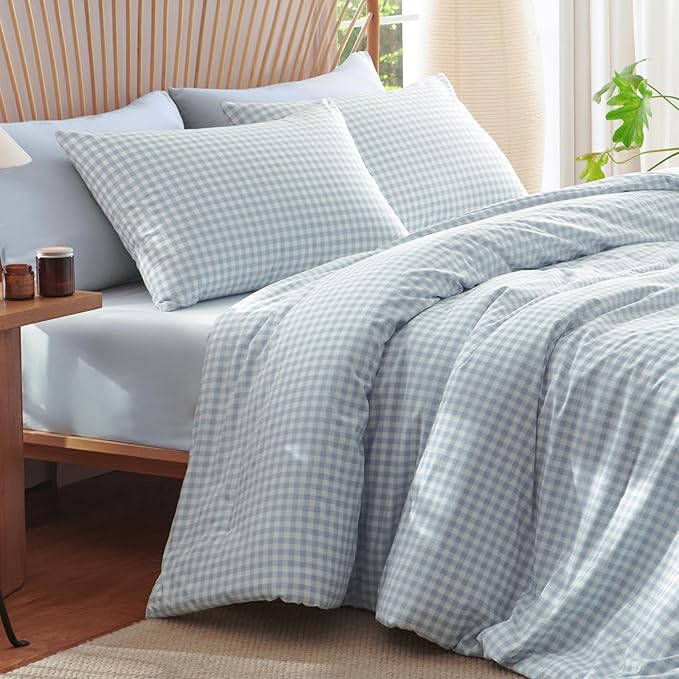 Nayoroom Blue Gingham Comforter Set Twin Size Plaid Checkered Dorm Bedding Set Kids 2 Pieces Soft Lightweight Grid Comforter for All Seasons (1 Comforter, 1 Pillowcase)