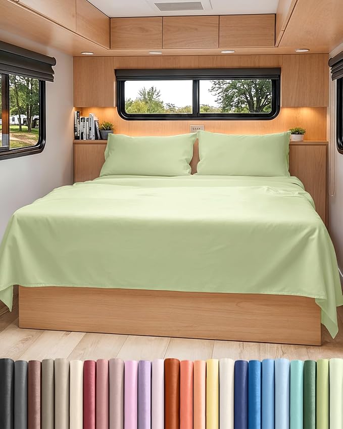 Short Queen RV Size 4 Piece Sheet Set - Comfy Breathable & Cooling Bed Sheets Set - Hotel Luxury Bedding for Women, Men, Kids, Teens, Boys & Girls - Deep Pockets, Soft - Oeko-Tex - Light Sage Green