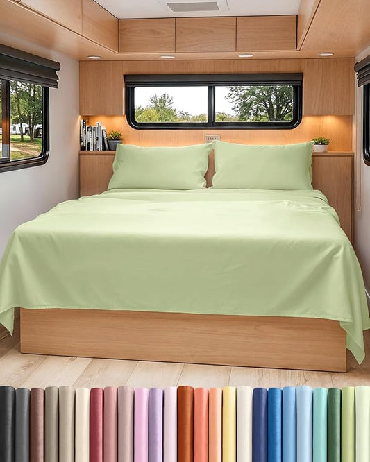 Short Queen RV Size 4 Piece Sheet Set - Comfy Breathable & Cooling Bed Sheets Set - Hotel Luxury Bedding for Women, Men, Kids, Teens, Boys & Girls - Deep Pockets, Soft - Oeko-Tex - Light Sage Green