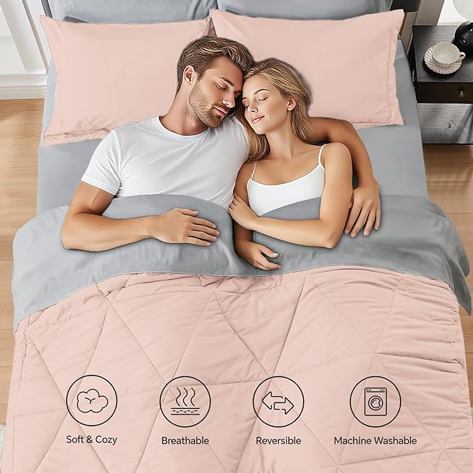BEDELITE Queen Comforter Set 7 Pieces Bed in A Bag - Soft Microfiber Reversible Dusty Pink Bed Set with Comforters, Sheets, Pillowcases & Shams, Cozy Luxury Bedding Sets for All Season