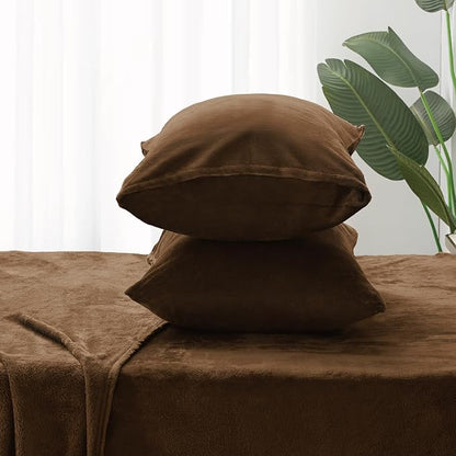 BEDELITE Flannel Sheets King Size Brown - Super Soft Fleece Sheets Set Fluffy Extra Plush, 4 Piece(Include Fitted Sheet, Flat Sheet, 2 Pillowcases)