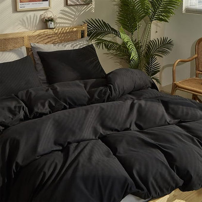 Pureant Black Comforter Full Size Solid Color Bedding Set Women Men Pure Black Quilts Soft Breathable Dark Color Comforter Set 3 Pieces Lightweight Durable Bedding