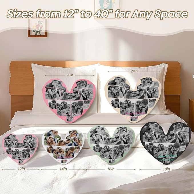 Custom Pillow for Couple on Valentine's Day, Customized Photo Gifts for Him, Personalized Gift for Boyfriend from Girlfriend, Birthday Present, Romantic (Pillow Insert Included)
