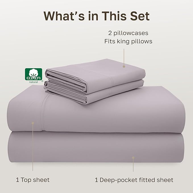 California Design Den Luxury King Size Sheet Set - 100% Cotton, 600 Thread Count Deep Pocket King Sheets, Hotel-Quality Bedding with Sateen Weave - Lavender