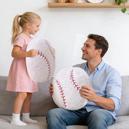Baseball Pillow, Soft Fluffy Baseball Plush Pillow Round Stuffed Sports Throw Pillows, Baseball Shaped Decorative Throw Pillow for Sofa, Bedroom, Sports Room, Home Decor Gifts 15.7"