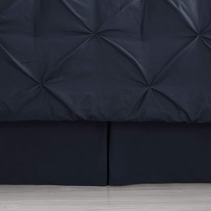 King Size Comforter Set 8 Piece Bed in a Bag with Bed Skirt, Fitted Sheet, Flat Sheet, 2 Pillowcases, 2 Pillow Shams, King, Pintuck Navy