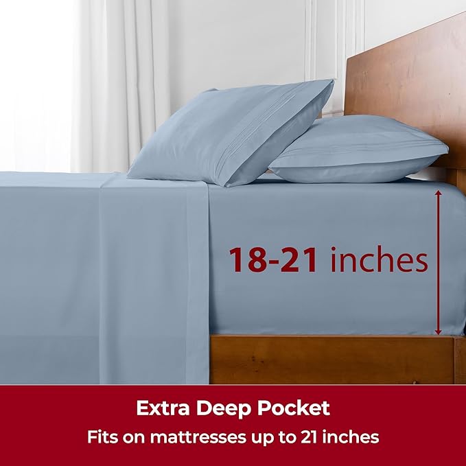 Mellanni Extra Deep King Sheets - 4 PC Iconic Collection Bedding - Hotel Luxury, Ultra Soft, Cooling Bed Sheets - Wrinkle, Fade, Stain Resistant (King, Blue Hydrangea)