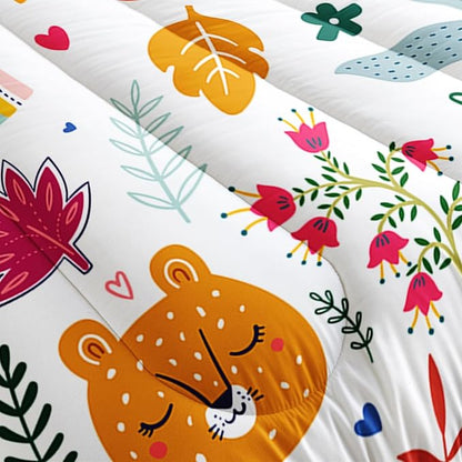 Kids Cute Cat Comforter Set Twin Size 3Pcs Cartoon Pet Rainbow Giraffe Fishing Bedding Set Lovely Animal Parrot Flower Quilt Bed Set for Children Girls Boys Room Decor