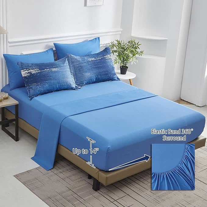 Dinjoy Ombre Blue Comforter Set Twin Size Reversible Gradient Blue Grey Boho Bedding Set for Men Women 7 Pieces Bed in A Bag Bohemian Bed Set with Comforter, Sheets, Pillowcases & Shams
