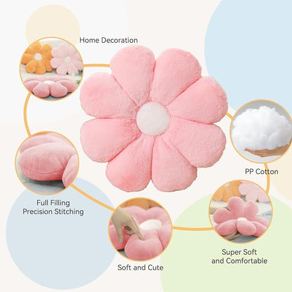 FIONOUT Pink Flower Pillow, 25.5In Flower Shaped Pillow Decorative Throw Pillows, Cute Pink Daisy Pillow,Floor Pillows for Sitting, Room Decor & Plush Pillow for Bedroom Couch Chair (65CM Pink)