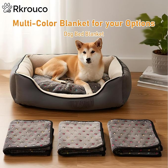 Three Piece Pet Blanket Set for Dogs Cats Soft Comfy Puppy and Kittens Bed Blanket Fluffy Fleece Pets Throw with Cute Patterns (Medium 30x20.5 inch, Gray Dots)