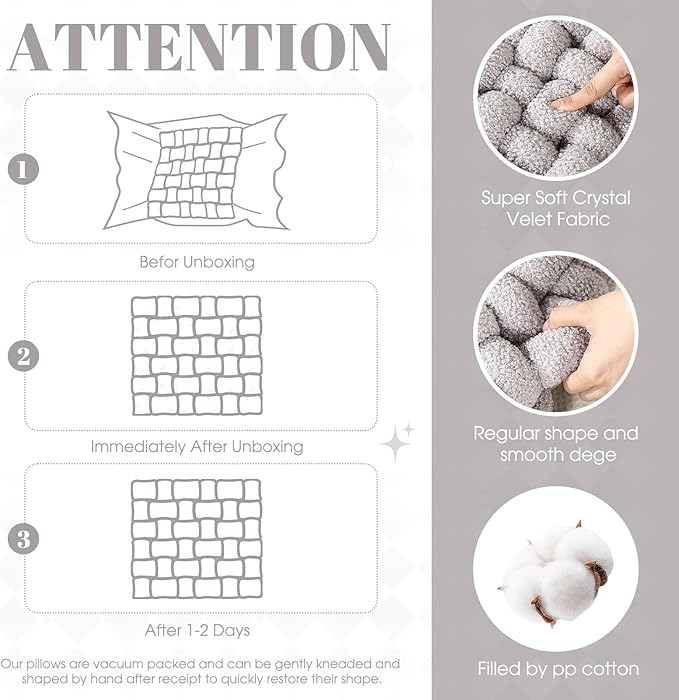 Wenqik 2 Pcs Knot Pillows Square Knotted Plush Throws Soft Accent Pillows Decoration Cushion for Couch Home Office Living Room Bedroom Bed Sofa Decor, 12'' x 13''(Light Gray,Lambswool)