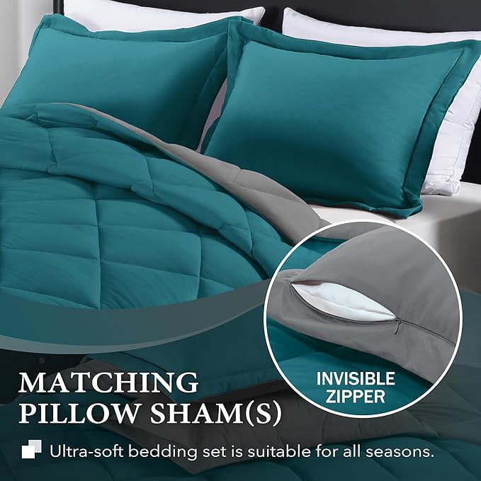 downluxe Queen Comforter Set - Ocean and Grey Queen Comforter, Soft Bedding Sets for All Seasons -3 Pieces - 1 Comforter (88"x92") and 2 Pillow Shams(20"x26")