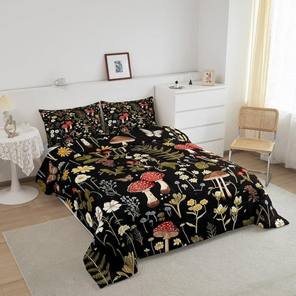 Feelyou Mushroom Comforter Set Toddler Size Boho Comforter Western Decor Bedding Set Southwest Native American Design Duvet Set Room Decor Bronze Black Quilt Set