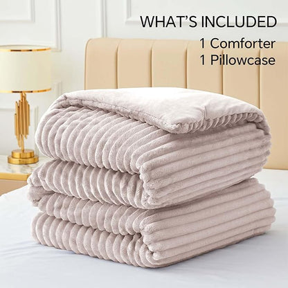 BEDELITE Fleece Twin Comforter Set -Super Soft & Warm Fluffy Lotus Pink Bedding, Luxury Fuzzy Heavy Bed Set for Winter with 1 Pillow case