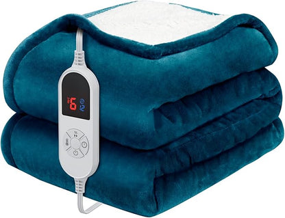 HOW'S MY HOUSE Heated Blanket 62"x84", Electric Blanket Twin Size with 6 Heating Levels & 12-Hours Timer, Flannel Sherpa Super Cozy with ETL Certification, Machine Washable, Green