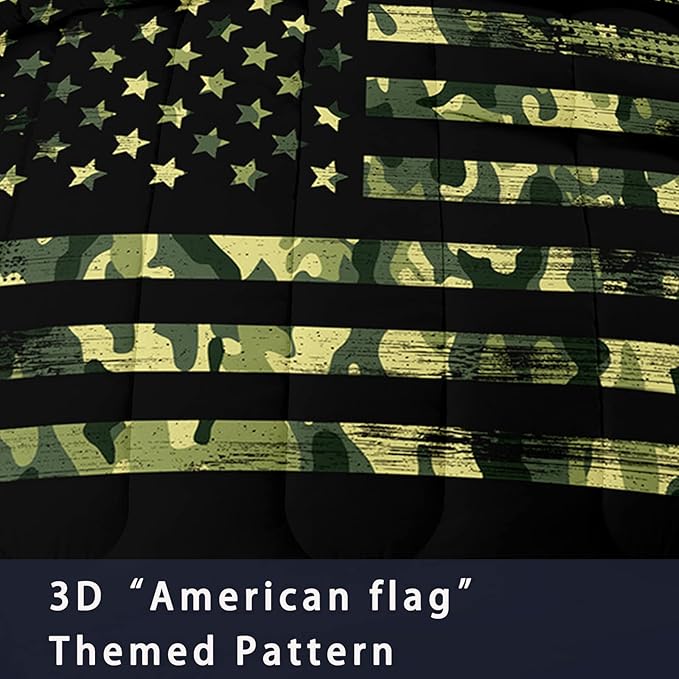 NINENINE American Flag Comforter Bedding Set Full for Boys Teens,3D Camouflage American Flag Pattern Bedding Set,Black Comforter Set,Soft Microfiber Quilt with Matching Pillowcases#5032…
