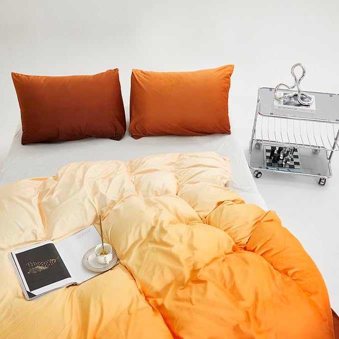 CLOTHKNOW Yellow Orange Fluffy King Size Comforter Set Velvet Bedding Comforter Sets Soft Dark Yellow Comforter with 2 x Pillow Cases