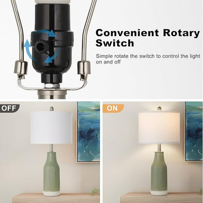 24.5" Ceramic Table Lamps Set of 2 for Bedroom, Sage Green Table Lamps for Living Room End Table, Small Farmhouse Bedside Lamps for Nightstands (2 LED Bulbs Included)