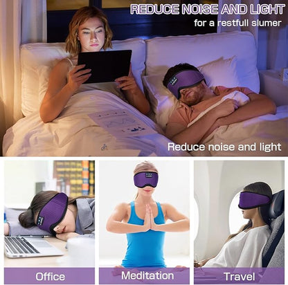 LC-dolida Sleep Headphones, Silk Sleep Mask Bluetooth Wireless Music Eye Mask, Sleeping Headphones for Side Sleepers Sleep Mask with Bluetooth Headphones Ultra-Thin Stereo Speaker Perfect for Sleeping