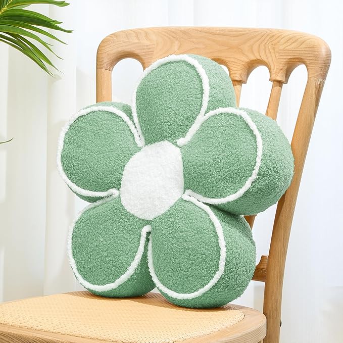 Sioloc Flower Shaped Pillow Daisy Pillows Floor Cushion Pastel Cute Seat Cushions Aesthetic Classroom Dorm Decorative Fun Throw Pillow for Bed,Couch(Sage Green,19.7")