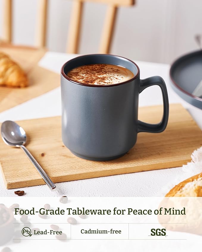 famiware Coffee Mugs Set of 6, Nebula 14oz Coffee Mugs, Ceramic Cup Set with Handle for Latte, Tea, Milk, Cappuccino, Cocoa, Charcoal