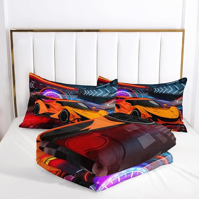 Racing Cars Comforter Sets Queen,Bedding Sets for Kids,Sports Car Theme Comforter Sets All Season 1 Comforter and 2 Pillowcases