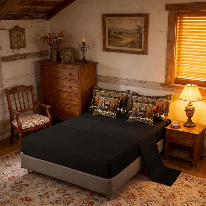 Deer Bed in a Bag Queen Comforter Set 7 Piece | Country Camo Bedding Sets Mens Elk Moose Comforter and Sheet Set, Deer Comforter Set Woodland Animals Farmhouse Bed Sets,Cabin Hunting Decor