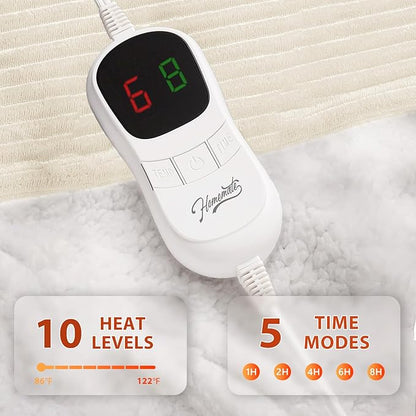 Homemate Electric Heated Blanket Full Size - 72"x84" Heating Blanket Full Size 1/2/4/6/8 Hours Auto-Off 10 Heat Level Over-Heat Protection Soft Flannel Sherpa ETL Certification