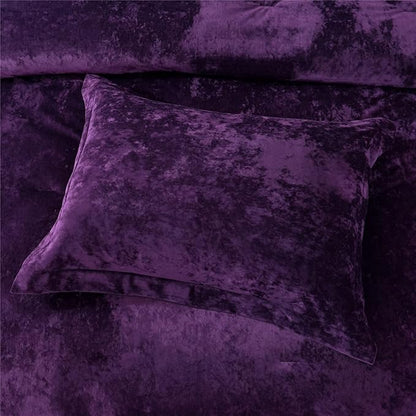 Sunshine Nicole Distressed Velvet Comforter Set, Distressed Velvet Face and Brushed Solid Microfiber Reverse, with Light Weight Soft Poly Fill, 5 Pieces Purple, King