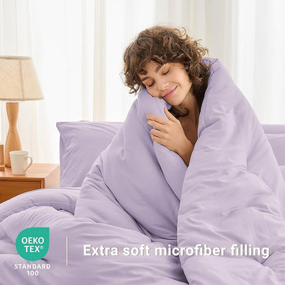 MUXHOMO 7 Pieces Full Comforter Set, Soft Bed in a Bag Full Size, All Season Bedding Set with Comforter, Flat Sheet, Fitted Sheet, Pillowcases & Shams, Lavender
