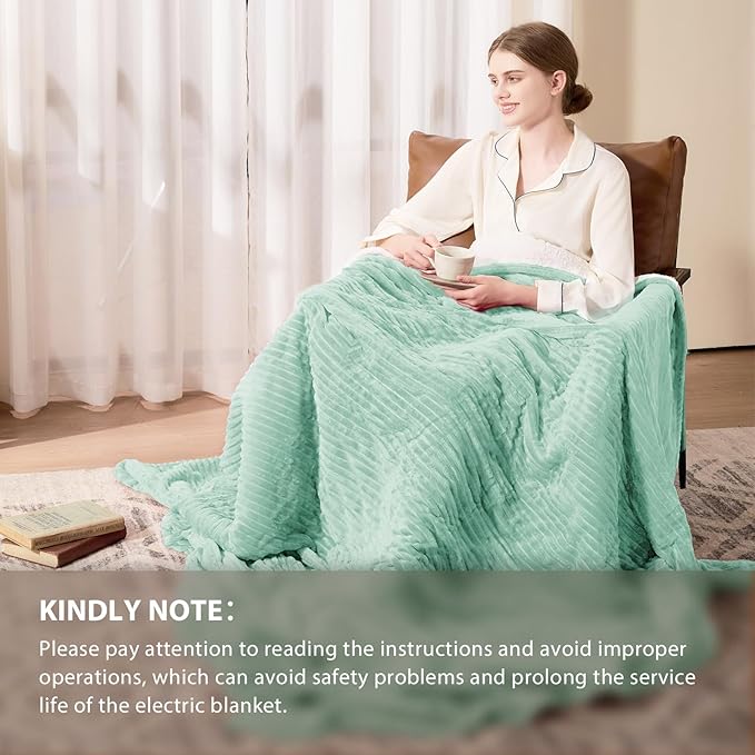 Homemate Electric Heated Blanket Twin Size - 62"x84" Heating Blanket Twin Size 1/2/4/6/8 Hours Auto-Off 10 Heat Level Over-Heat Protection Soft Flannel Sherpa ETL Certification
