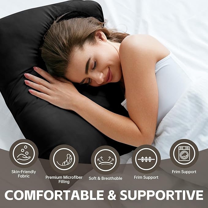 HIMOON Bed Pillows for Sleeping 4 Pack,King Size Cooling Pillows Set of 4,Top-end Microfiber Cover for Side Stomach Back Sleepers(Black)