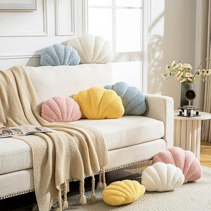 Seashell Throw Pillows Shell Shaped Pillow White Sea Shell Pillows for Bed Seashell Decorative Pillow Soft Plush Pillow Sea Couch Decoration(13 X 10 inch)