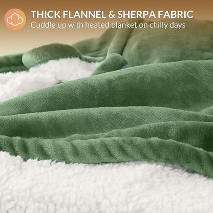 HOMLYNS LuxeHeat Heated Blanket Electric Blanket, Soft Flannel Sherpa Heated Throw, Heating Blanket with 5 Heat Settings, 3 hrs Timer Auto Shut Off (50x60 inches, Green)