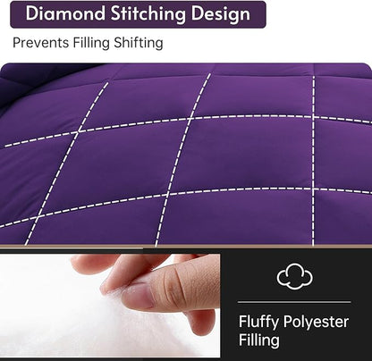 MUXHOMO 7 Pieces Oversized Queen Comforter Set, Reversible Bed in a Bag Oversized Queen Size, All Season Bedding Set with Comforter, Flat Sheet, Fitted Sheet, Pillowcases & Shams, Purple & Lavender