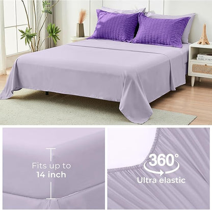 HYMOKEGE Dark Purple/Lavender King Size Comforter Set Seersucker 7 Pieces, All Season Luxury Bed in a Bag for Bedroom, Bedding Set with Comforter, Sheets, Pillowcases & Shams