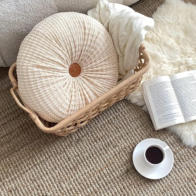 S_SSOY Round Throw Pillow for Couch Decorative 13"X13" Pumpkin Round Velvet Cushion for Sofa Bed Chair Floor Car Decorative (Cream)