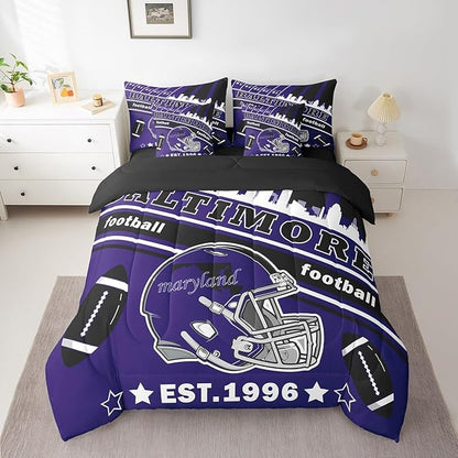 Feelyou Football 7 Pieces Comforter Sets Twin Size Kids Rugby Sports Bedding Set for Boys Kids Teen Sports Theme Football City Bed in a Bag with Comforter, Sheets, Pillowcases & Cushion Cover