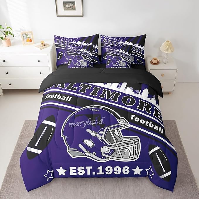 Feelyou Football 7 Pieces Comforter Sets King Size Kids Rugby Sports Bedding Set for All Season Football City Bed in a Bag with Comforter, Sheets, Pillowcases & Cushion Cover