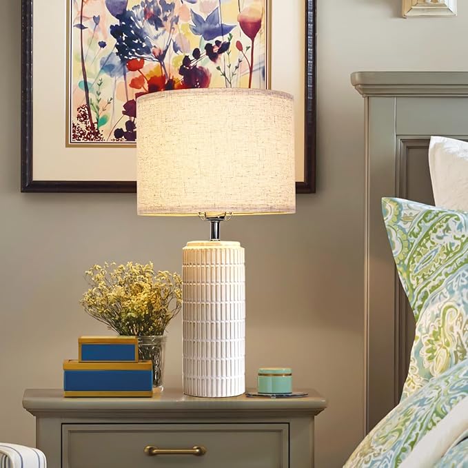 23" White Ceramic Table Lamp for Living Room Fully Dimmable, Nightstand Bedside Lamps for Desk End Side,Large Modern Rustic Farmhouse Lights for Bedroom entryway Home Decoration Gifts Bulbs Included