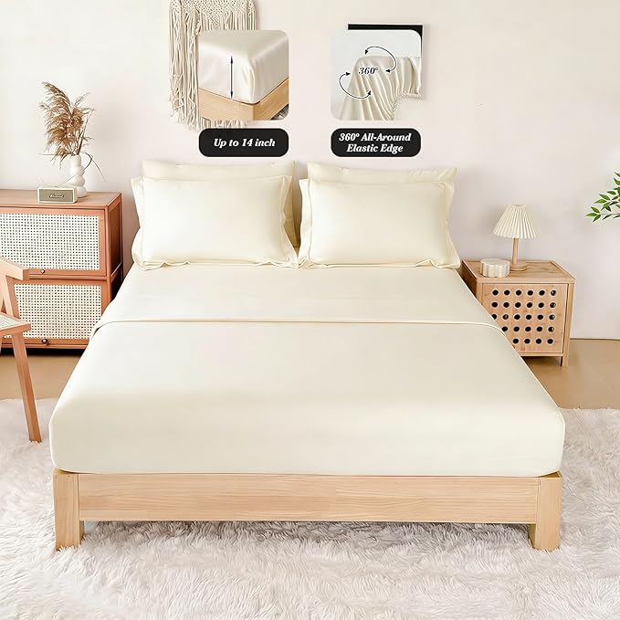 Cal King Comforter Set Double Brushed Microfier Cream - 7-Piece Bed in a Bag, All-Season Soft Bedding with Sheets & Envelope Pillowcases ((104"x90",Cal King)