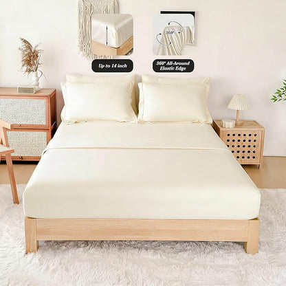 Double Brushed Micorfiber Twin/XL Twin Comforter Set Cream- 7-Piece Bed in a Bag, All-Season Soft Bedding with Sheets & Envelope Pillowcases (68"x88",Twin)