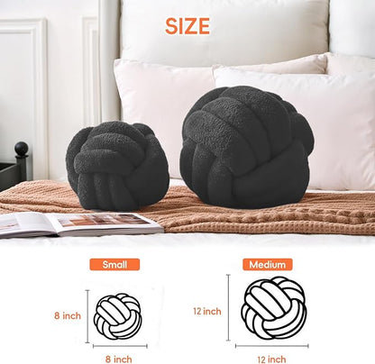 Knot Pillow Ball Plush - Decorative Throw Pillows for Bed Relieve Stress, Round Knot Cushion for Sofa Decor Pet Toy, Grey 12 inch